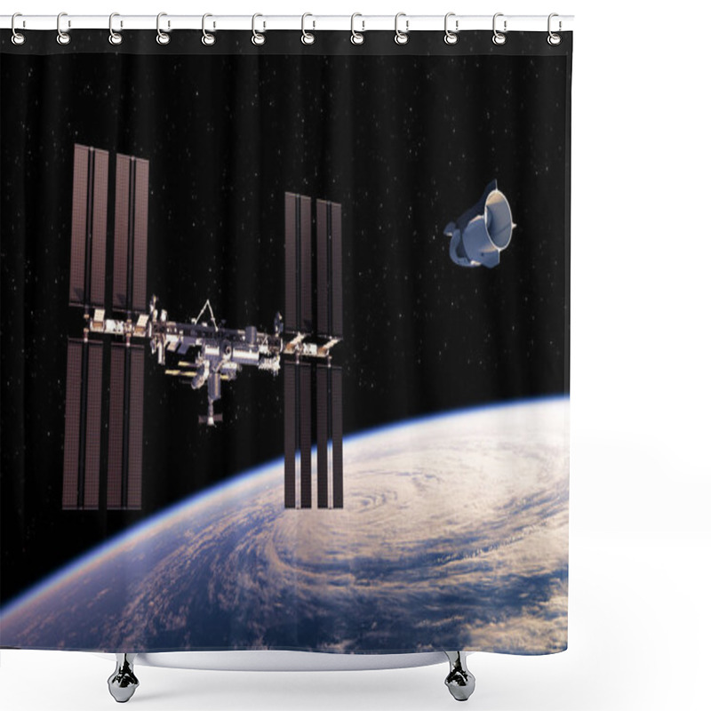 Personality  Commercial Spacecraft And International Space Station In Space Shower Curtains