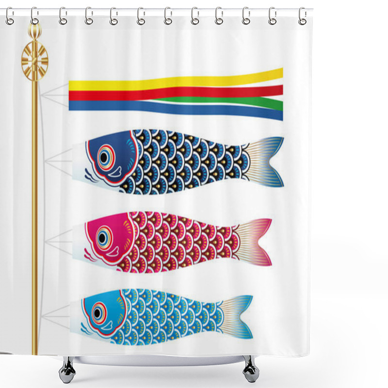 Personality  Vector Illustration With Carp Streamers For The Japanese Kodomo No Hi, The Boys Festival.  Shower Curtains