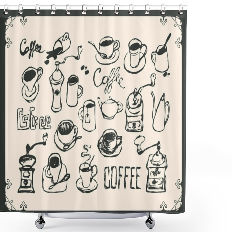 Personality  Set Drawing Utensils For Drinking Tea And Coffee Shower Curtains