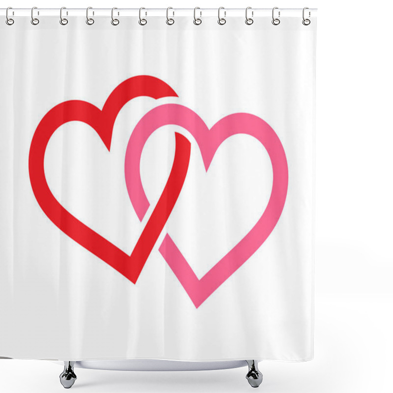 Personality  Twin Love Hearts Linked Red And Pink Shower Curtains