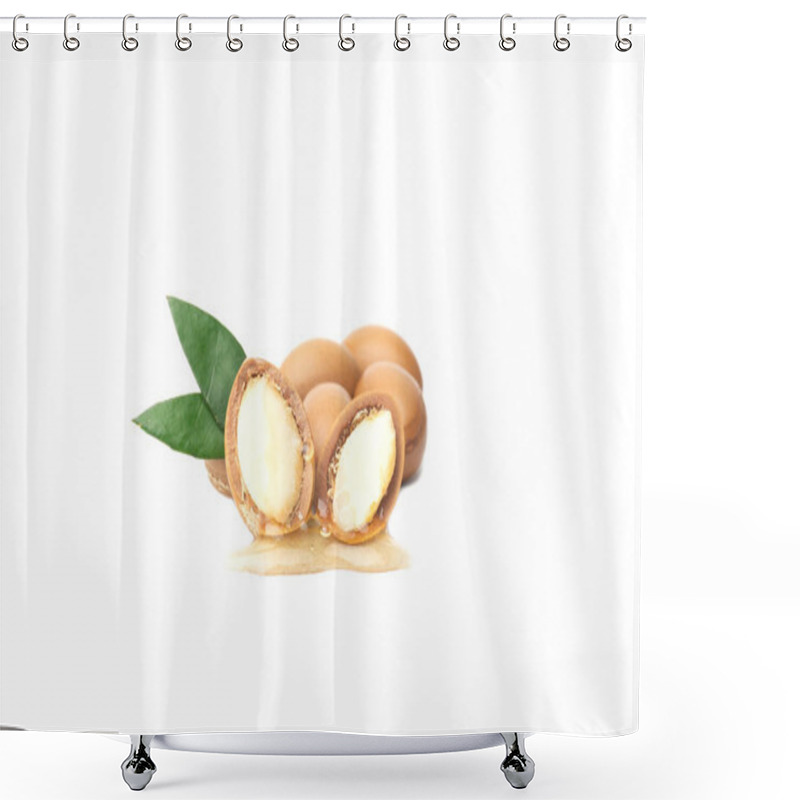 Personality  ARGAN SEEDS Isolated On A White Background. Argan Oil And Argan Nuts Concept Shower Curtains