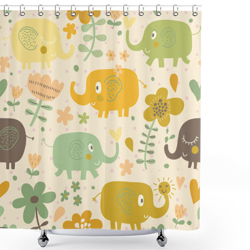 Personality  Cartoon Funny Childish Elephants In Flowers. Cute Seamless Pattern For Nice Backgrounds Shower Curtains