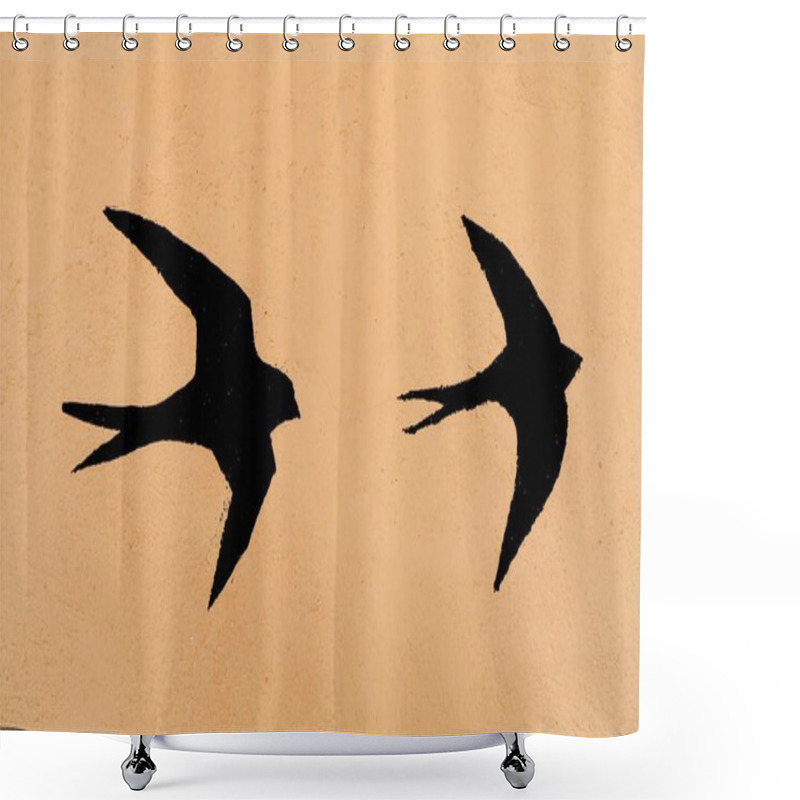 Personality  Silhouettes Of Two Swallows On Orange Sunset Sky Background Shower Curtains