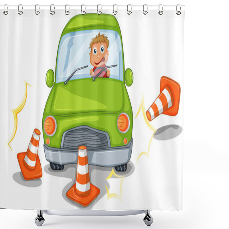 Personality  A Boy Riding A Green Car Shower Curtains