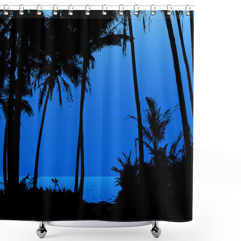 Personality  Palm Trees On The Beach With Blue Sky And Sea. Vector Shower Curtains