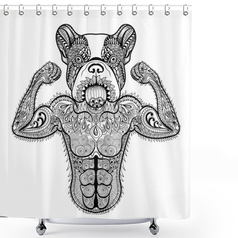 Personality  Zentangle Stylized Strong French Bulldog Like Bodybuilder. Hand  Shower Curtains