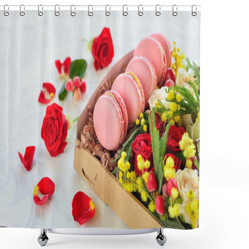 Personality  French Macaroon Heart-shaped Valentine's Day, The Box With Flowers Shower Curtains