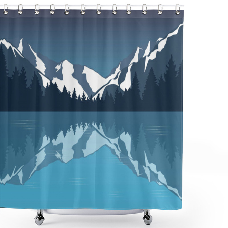 Personality  Blue Snowy Mountain Landscape By The Lake Winter Background Shower Curtains