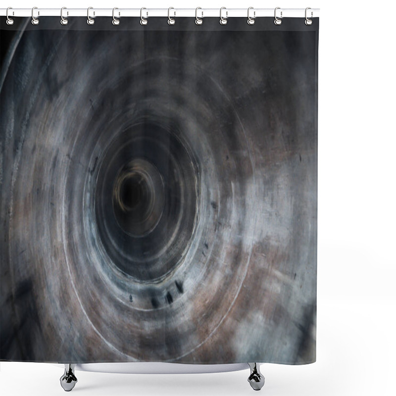 Personality  Abstract Round Grunge Tube Or Pipe Inside View With Perspective And Motion Effect, Empty Sewer Tunnel With Dark In End Shower Curtains