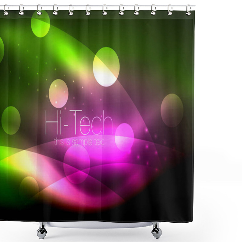 Personality  Neon Wave Background With Light Effects, Curvy Lines With Glittering And Shiny Dots, Glowing Colors In Darkness, Magic Energy Shower Curtains