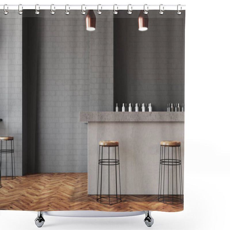 Personality  Gray Wall Bar And Cafe Interior Shower Curtains