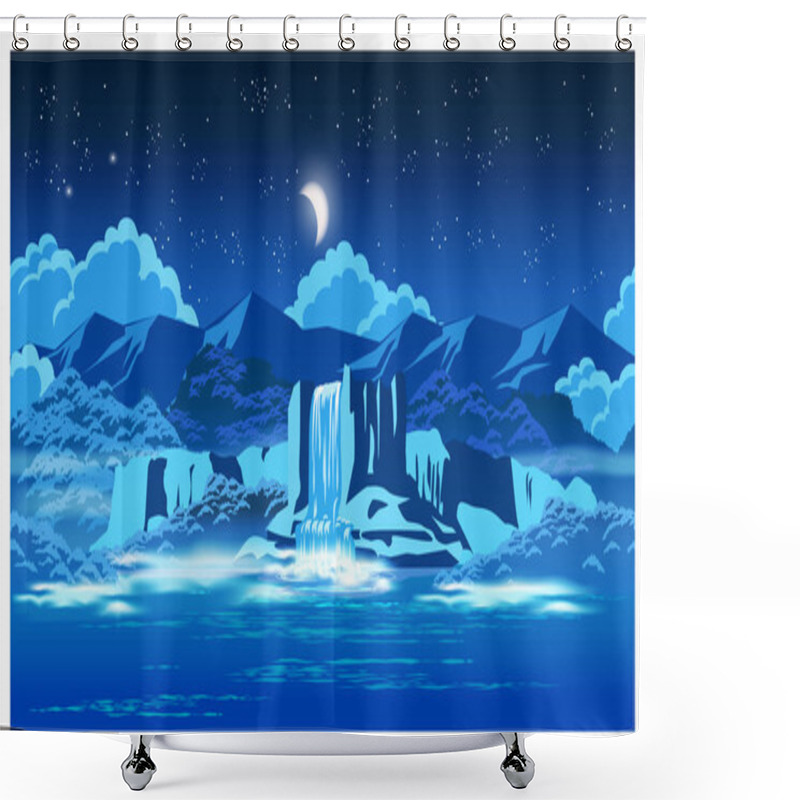 Personality  Picturesque Waterfall At Night Shower Curtains