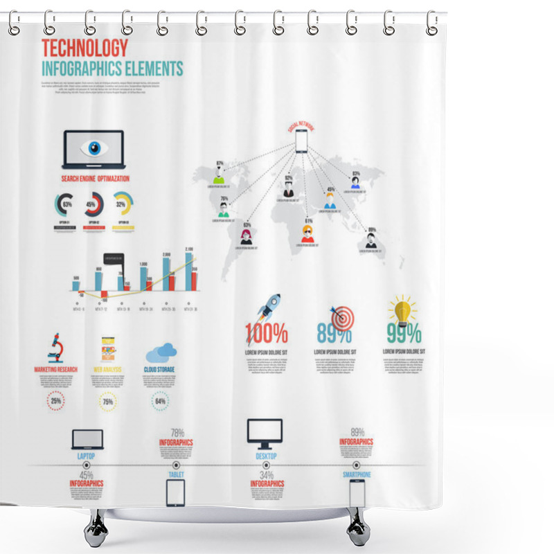 Personality  Infographics Set. Graphs And Elements.Flat Style. Vector Shower Curtains