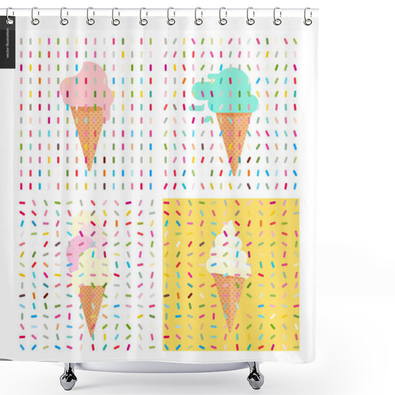 Personality  Pink Ice Cream In A Cone And Pattern Shower Curtains