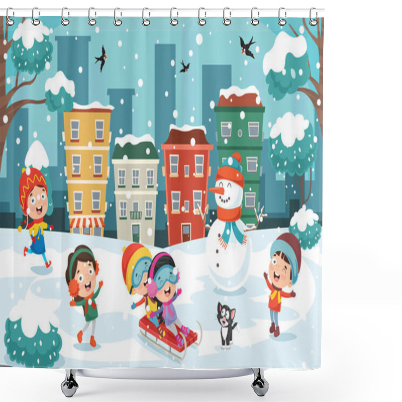 Personality  Children Playing Outside In Winter Shower Curtains