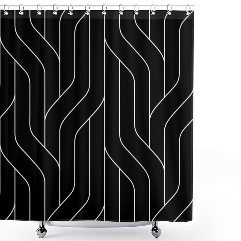 Personality  Monochrome Seamless Striped Pattern. Wavy Stylish Abstract Background. EPS 10 Shower Curtains