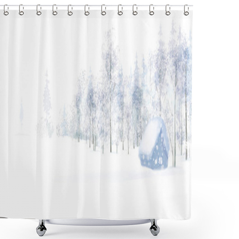 Personality   Winter Scene With House In Forest.  Shower Curtains