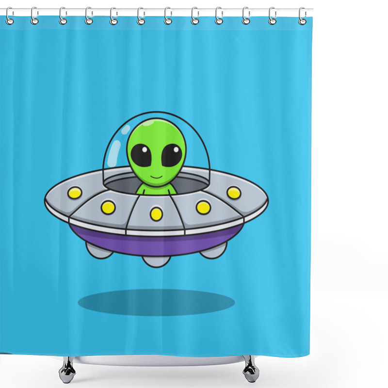 Personality  Illustration Vector Graphic Of Alien Cartoon Is Driving A Flying Saucer. Shower Curtains