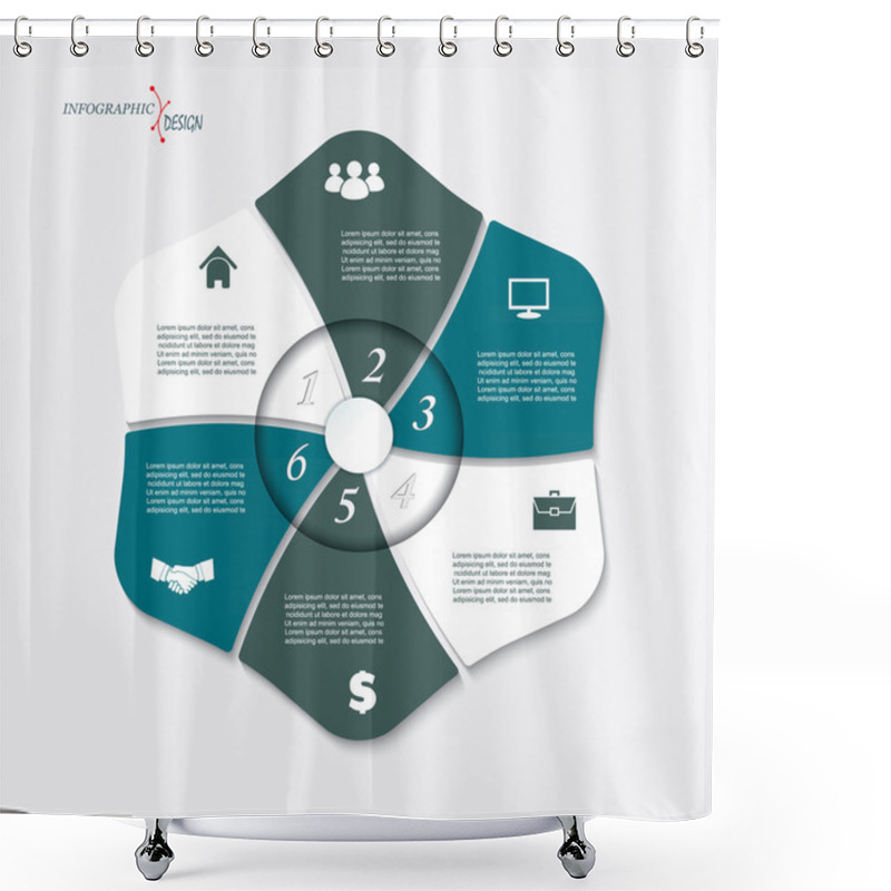 Personality  Vector Infographic Template With 6 Steps, Parts, Options, Sector Shower Curtains