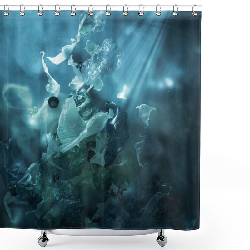 Personality  Toxic Plastic Waste Floating Underwater In The Ocean Shower Curtains