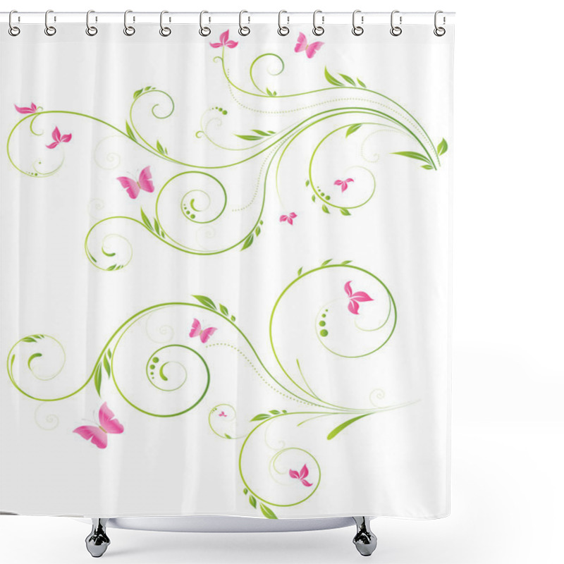 Personality  Floral Design With Pink Flowers Shower Curtains