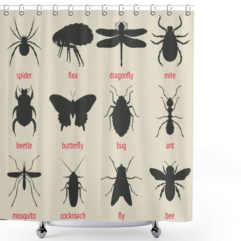 Personality  Insects Icons Set Shower Curtains