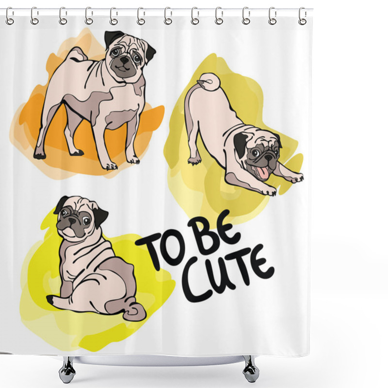 Personality  To Be Cute. Pug Dog. Isolated Object On White Background. Shower Curtains