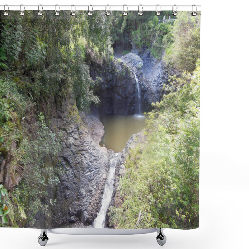 Personality  A Striking View Of Kilauea Crater Under A Vast Blue Sky With Dramatic Clouds. The Rugged Volcanic Terrain Contrasts With The Lush Vegetation, Reclaiming The Landscape. Shower Curtains