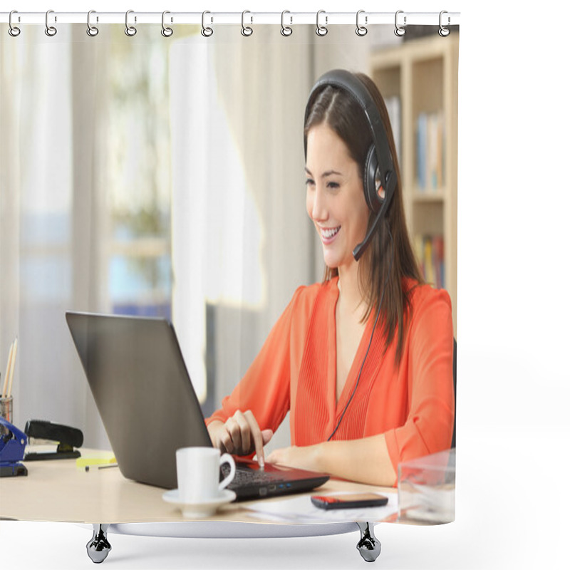 Personality  Freelancer Talking In A Video Conference Shower Curtains