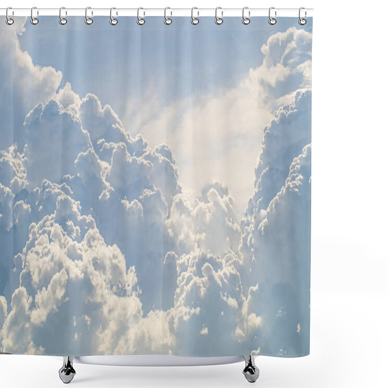 Personality  Huge White Fluffy Cloud Against  Blue Sky Summer Abstract Weather Background. Shower Curtains