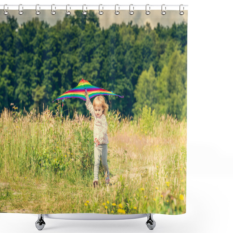 Personality  Little Cute Girl Flying A Kite  Shower Curtains