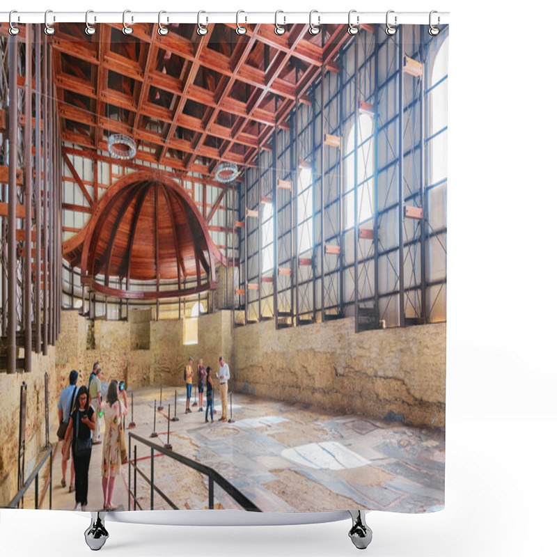 Personality  Tourists At Basilica With Marble Panels Piazza Armerina Shower Curtains