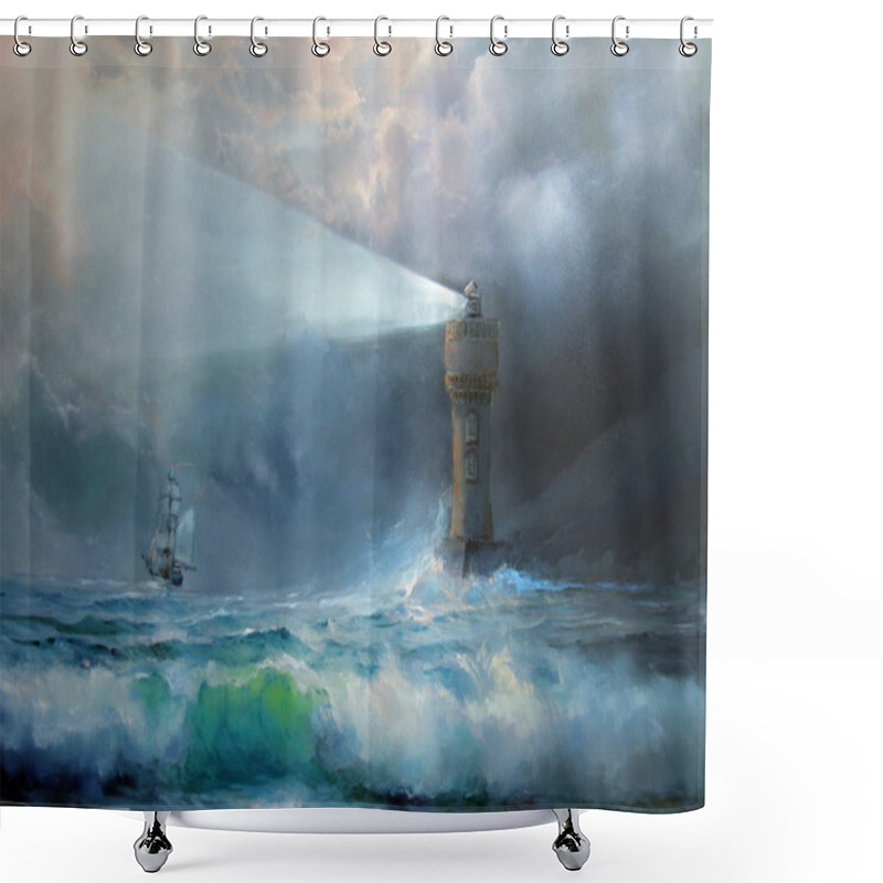 Personality  Lighthouse And Sailboat Shower Curtains