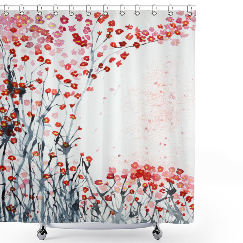 Personality  Cherry Blossoms From The Grass Till The Sky. Shower Curtains