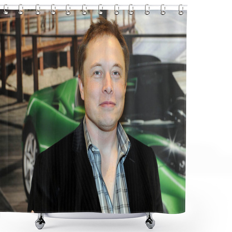 Personality  Milan - Italy January 28,2019 Elon Mask Owner Of Tesla Electric Car On The Presentation Shower Curtains