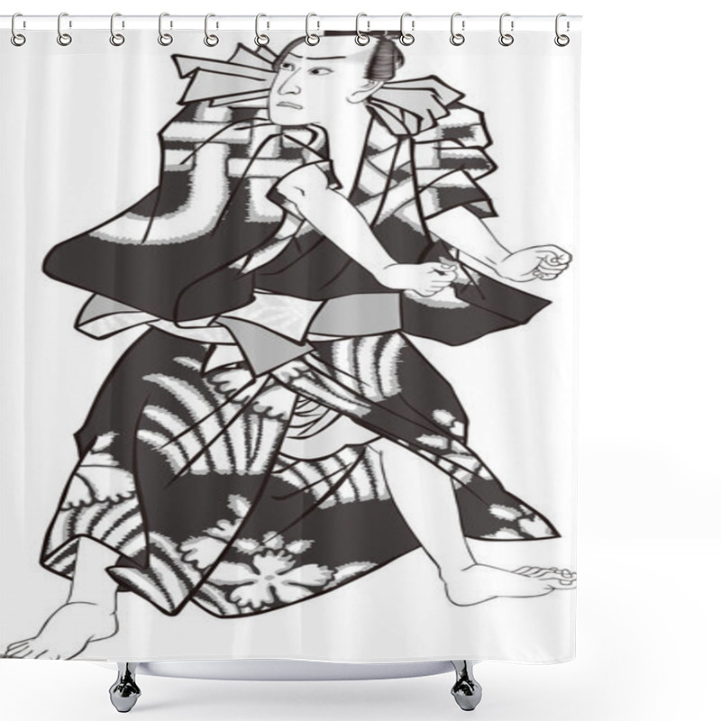 Personality  Ukiyoe Kabuki Actor 47 Black And White Shower Curtains