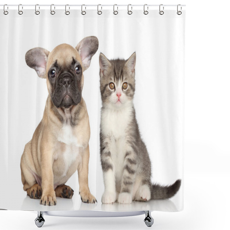 Personality  Puppy And Kitten Shower Curtains