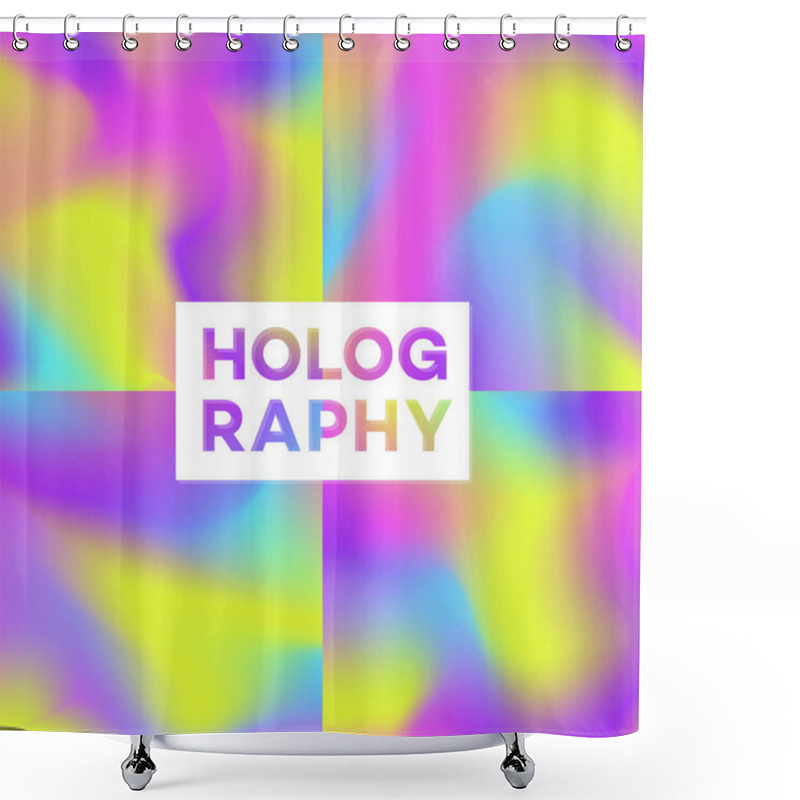 Personality  Cover Design Template Square Shape Set Holographic Gradient Multicoloured Background Shower Curtains