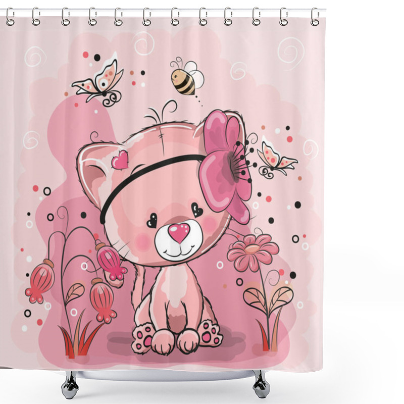 Personality  Cat With Flowers Shower Curtains