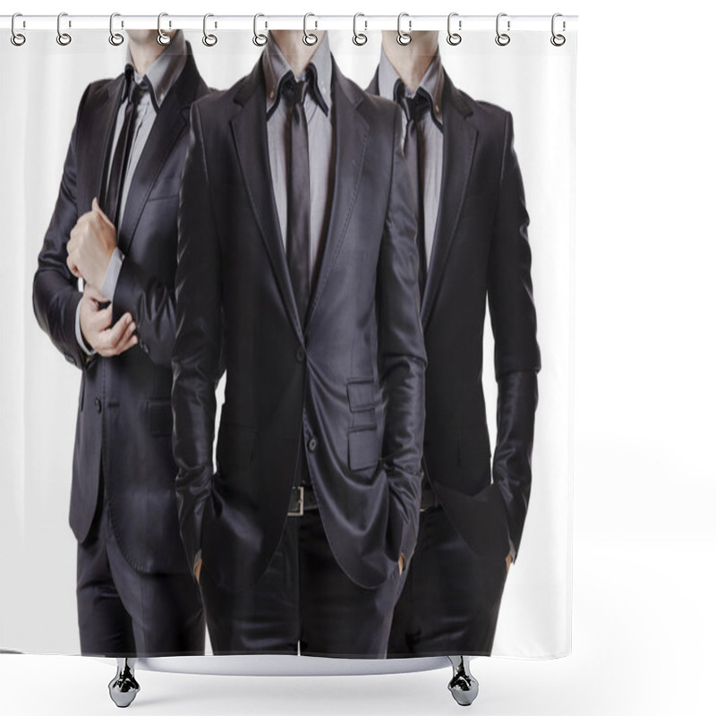 Personality  Close Up Image Of Three Business Men In Black Suit Shower Curtains