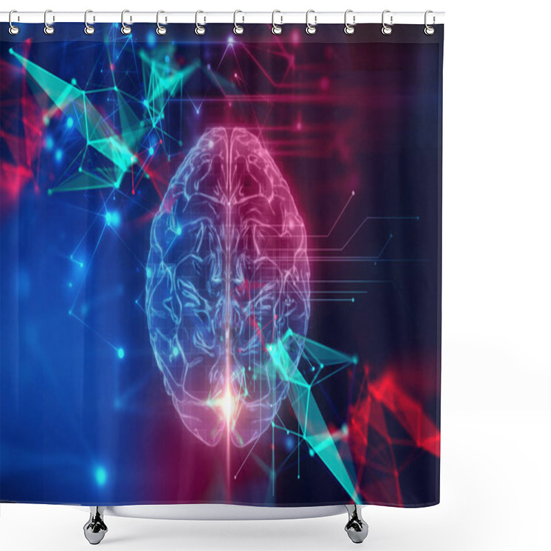 Personality  3d Rendering Of Human  Brain On Technology Background  Shower Curtains