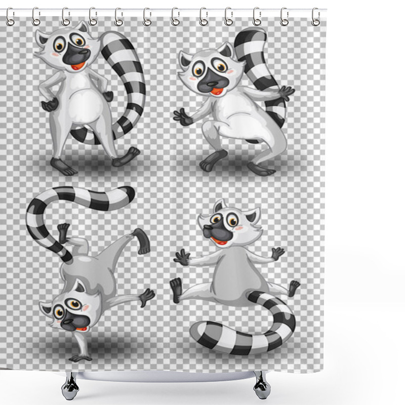 Personality  Set Of Cute Raccoon On Transparent Background Illustration Shower Curtains