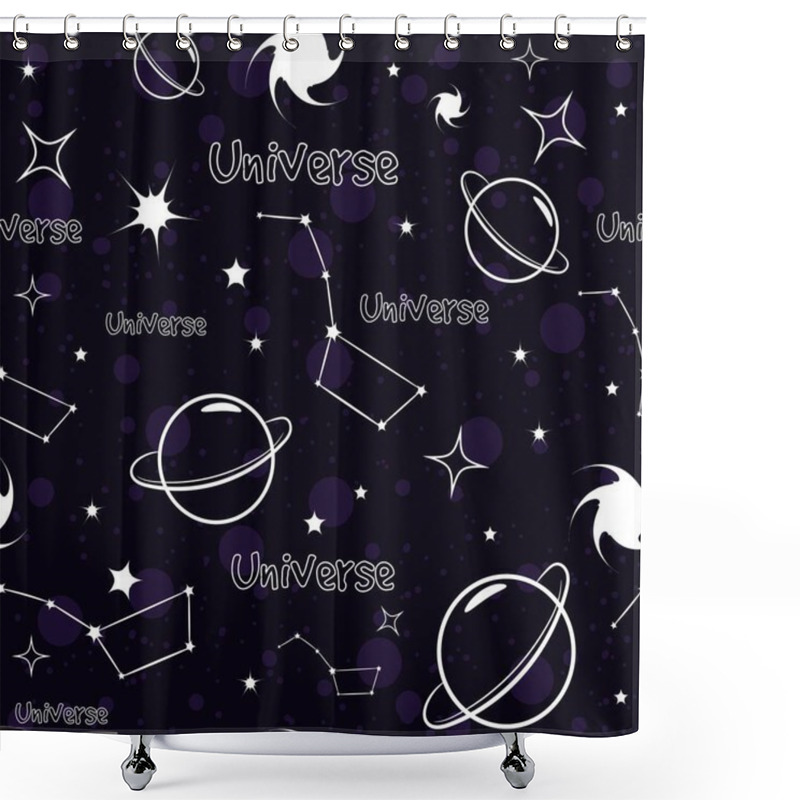 Personality  Universe, Stars And Planets Sketch Doodles. Starry Sky Seamless Pattern. Shower Curtains