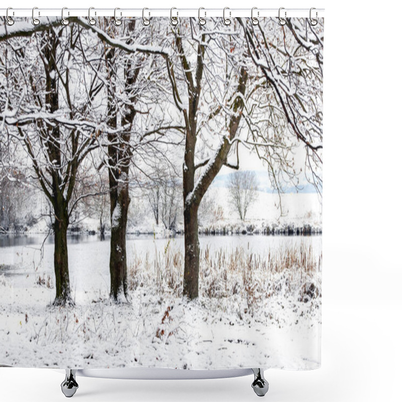 Personality  Winter Landscape With Snow-covered Trees In The Forest Near The River Shower Curtains