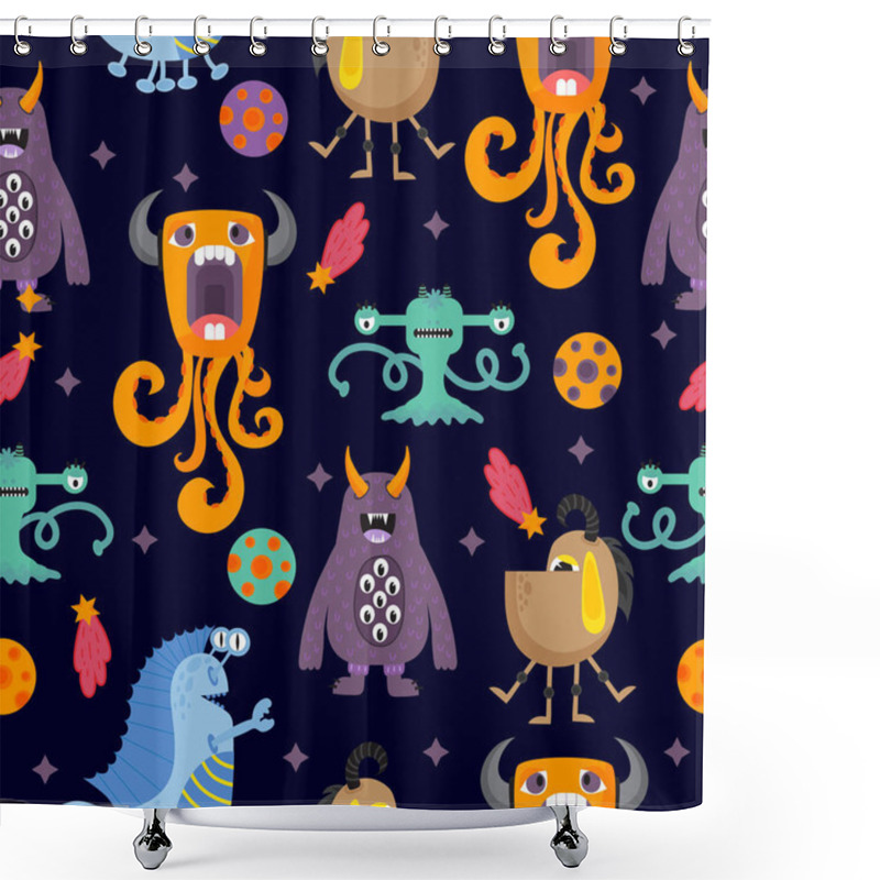 Personality  Cute Funny Cartoon Monsters Seamless Pattern Shower Curtains