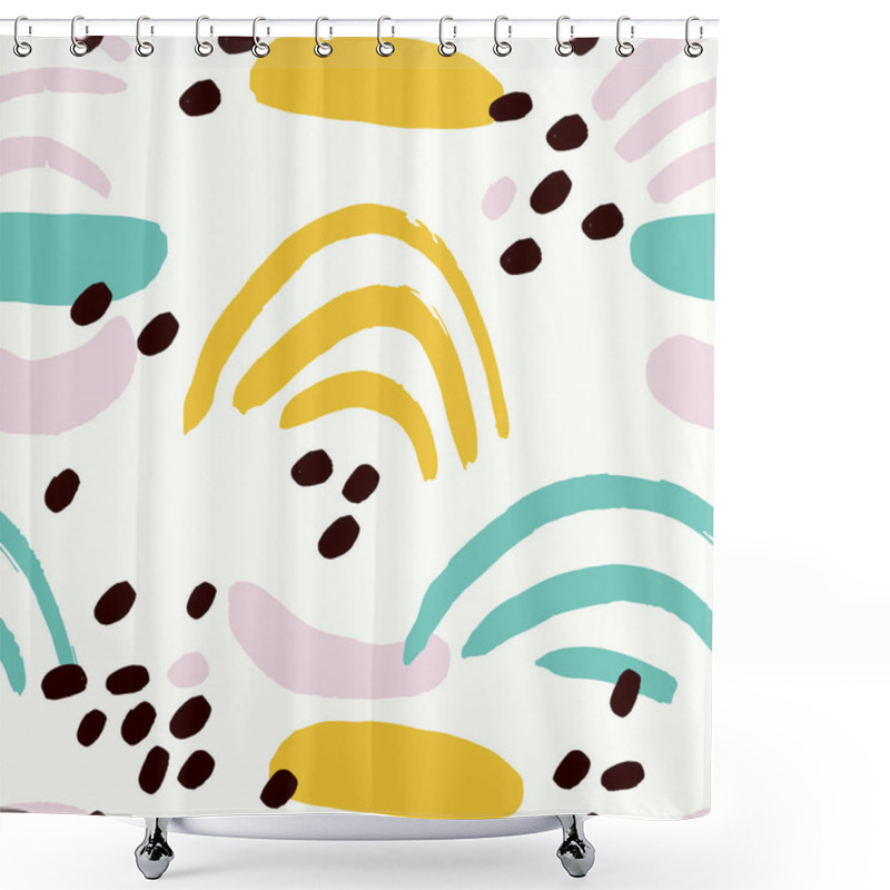 Personality  Seamless Background With Dots And Stripes In Yellow, Black, Turquoise And Pink Colours Shower Curtains