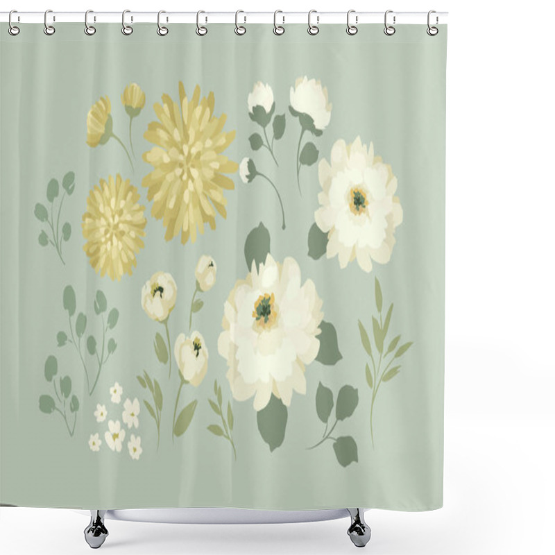 Personality  Set Of Abstract Floral Design Elements. Leaves, Flowers, Grass, Branches. Vector Illustrations Shower Curtains