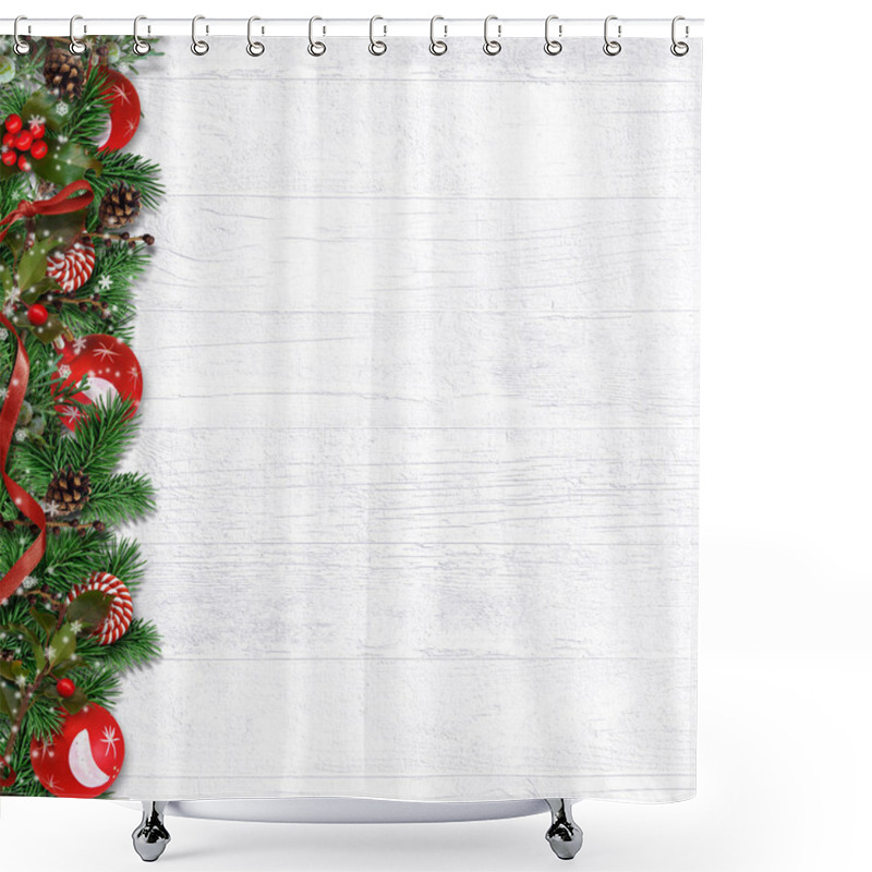 Personality  Christmas Border With Fir Branches, Balls, Holly And Cones  Shower Curtains