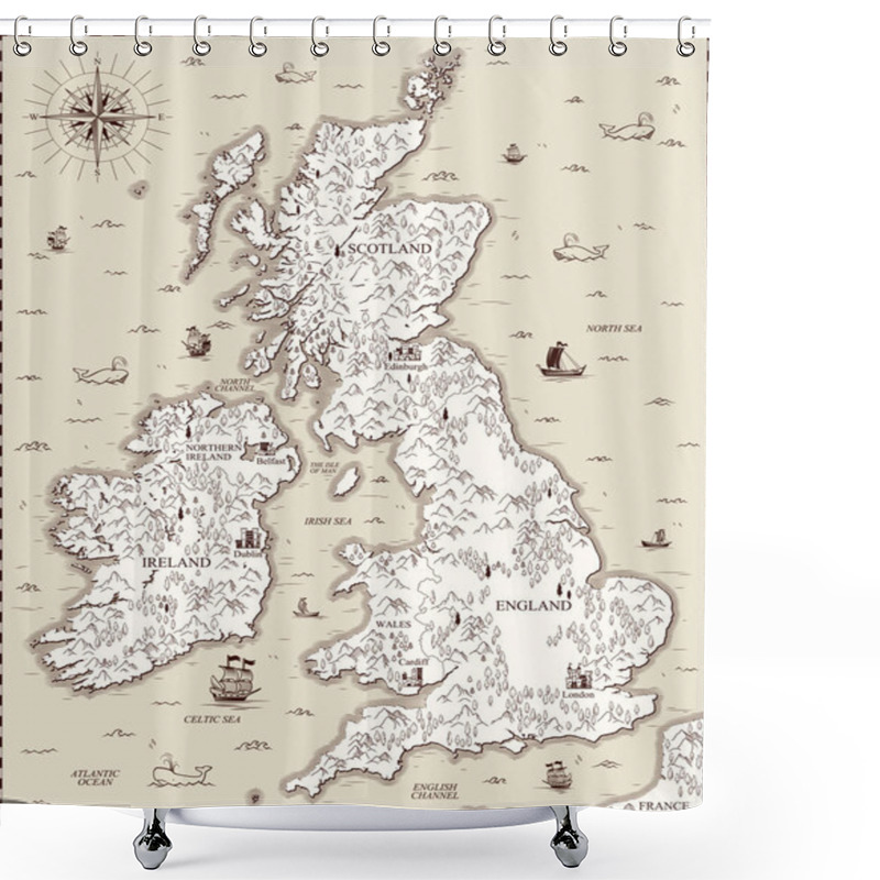 Personality  Vector Old Map, Great Britain Shower Curtains