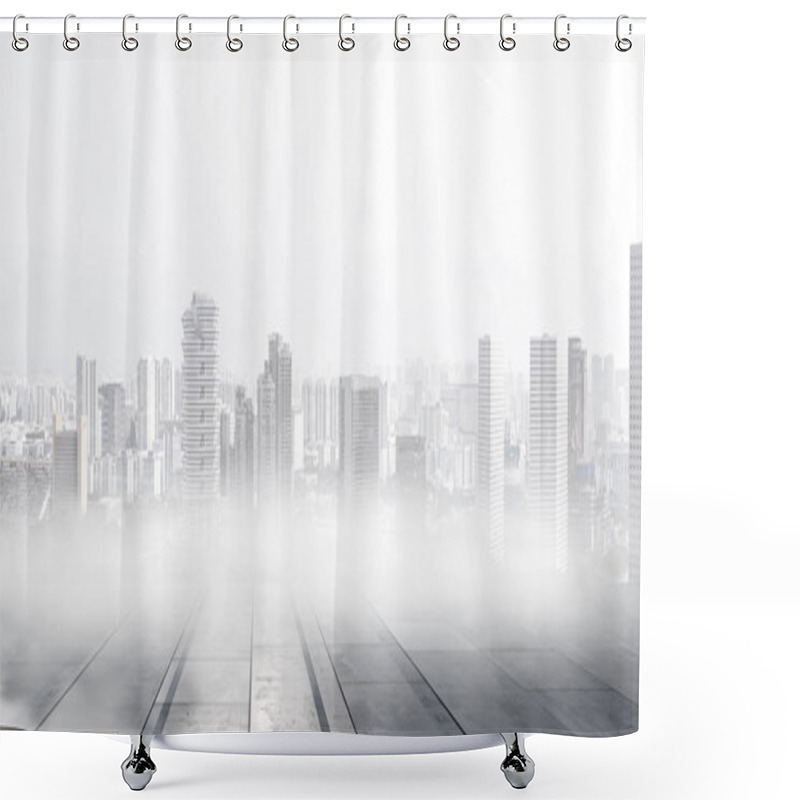 Personality  Foggy Modern City . Mixed Media Shower Curtains